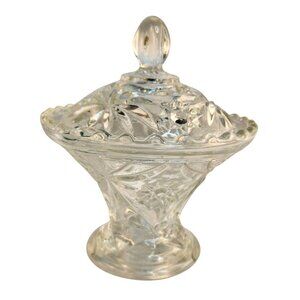 Anchor Hocking  Star Of David Clear Pressed Glass Candy Dish With Lid